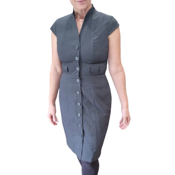 CALVIN KLEIN Gray Grey Career Dress Sz 6 Sleeveless Neutral Minimalist Modest - Picture 1 of 9